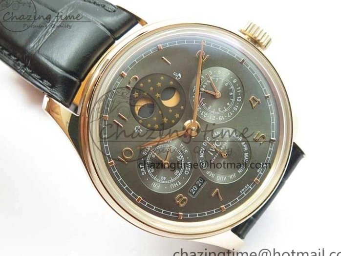 MIROTIME 0427 Elegant Portugieser Perpetual Calendar IW503302 RG V9F 1:1 Best Edition Gray Dial on Black Leather Strap A 7096